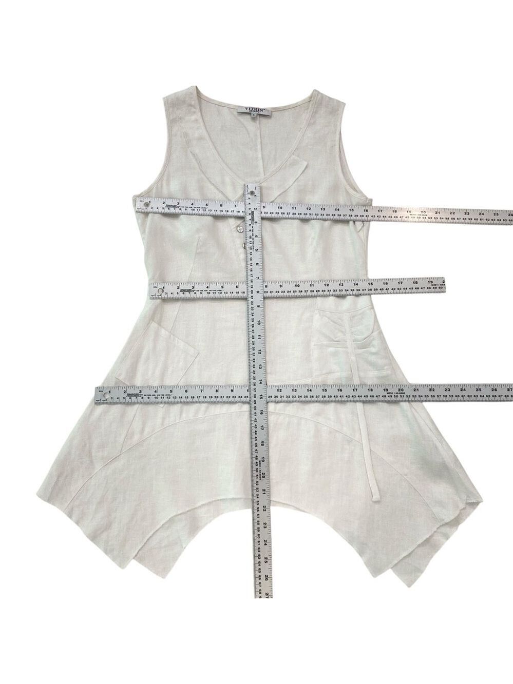 Linen tunic/dress/top ecru natural white Vitrin design asymmetric sleeveless sma - Picture 11 of 15